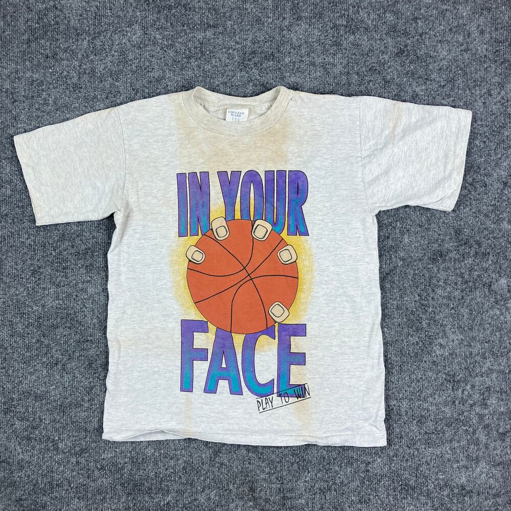 College Ware T-Shirt Boys L Gray‎ Basketball In Your Face USA Vintage Graphic
